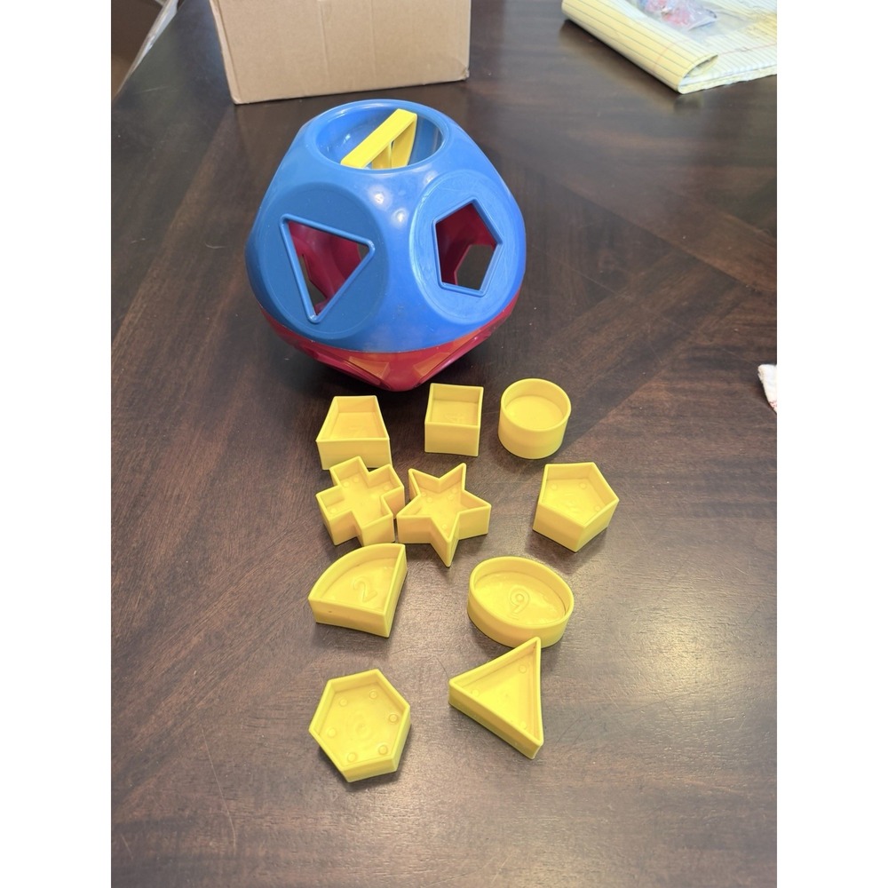 Vintage Tupperware Shape O Toy Ball shape sorter Red blue 10 shapes